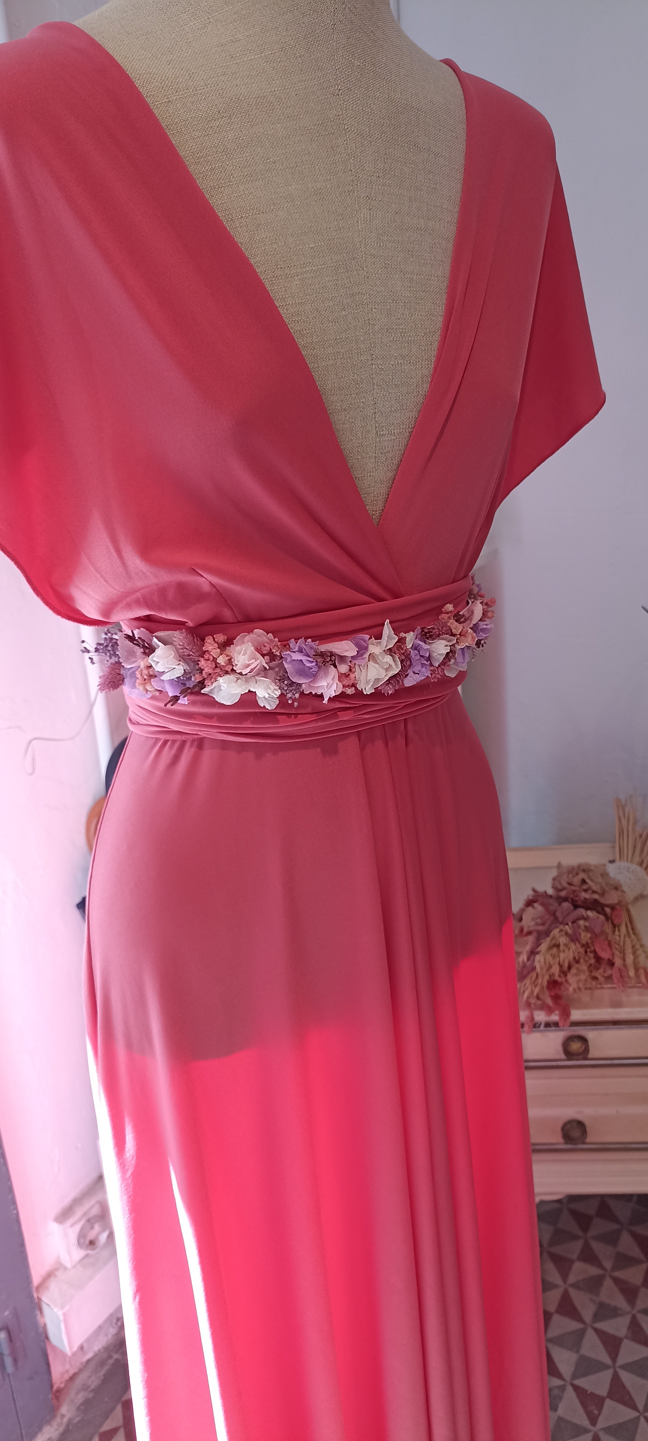 Cinturón de Novia Bohemio Hecho a Mano con Detalle de Flores - Cinturón de Novia de Flores  preservadas- Complementa tu vestido de novia o dama de honor