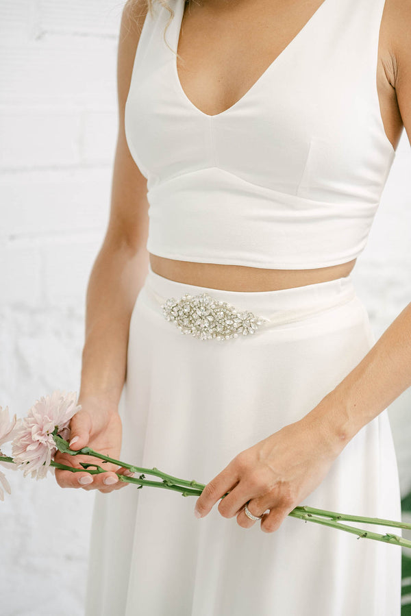 Ivory Bridal Top with Front V-Neck and Button Closure