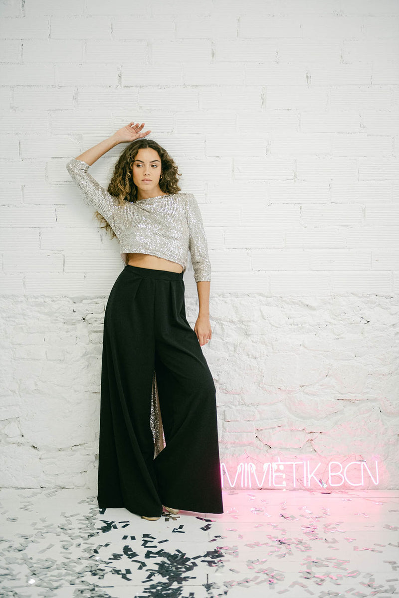 Wide-Leg Black High-Waist Palazzo Pants