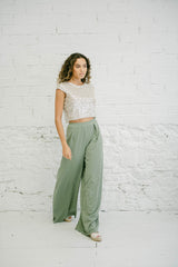 Wide-Leg Olive Green High-Waist Palazzo Pants