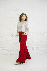 Wide-Leg Burgundy High-Waist Palazzo Pants