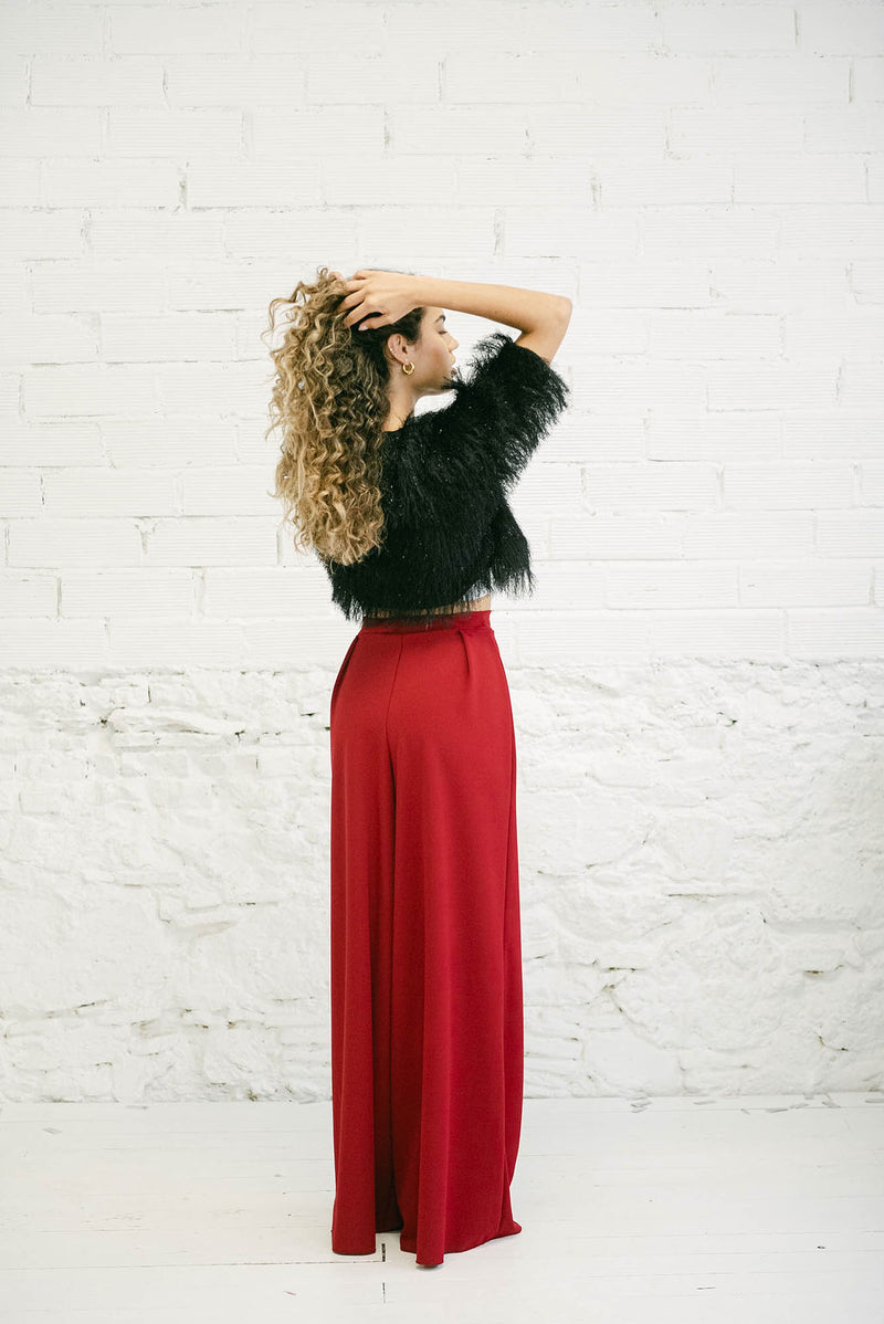 Wide-Leg Burgundy High-Waist Palazzo Pants