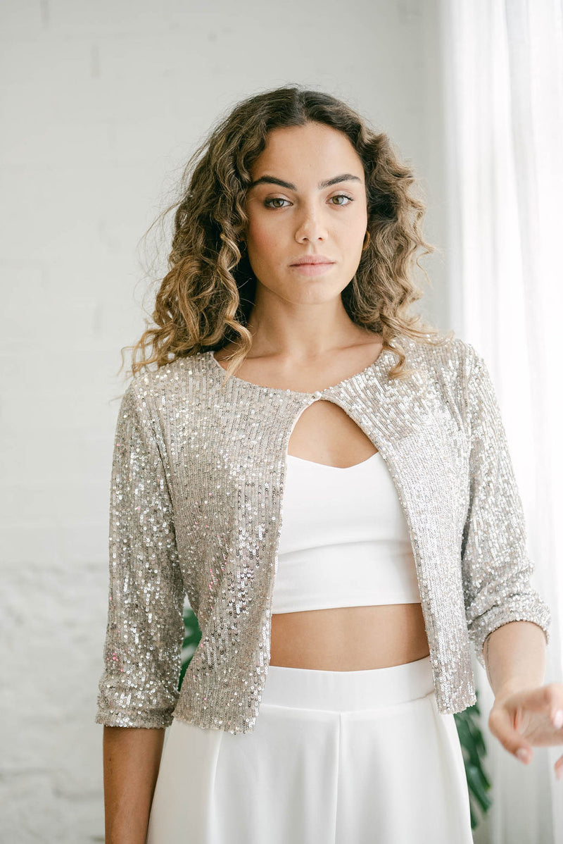 Wedding Set with Top, Silver Sequined Crop Top, and Palazzo Pants