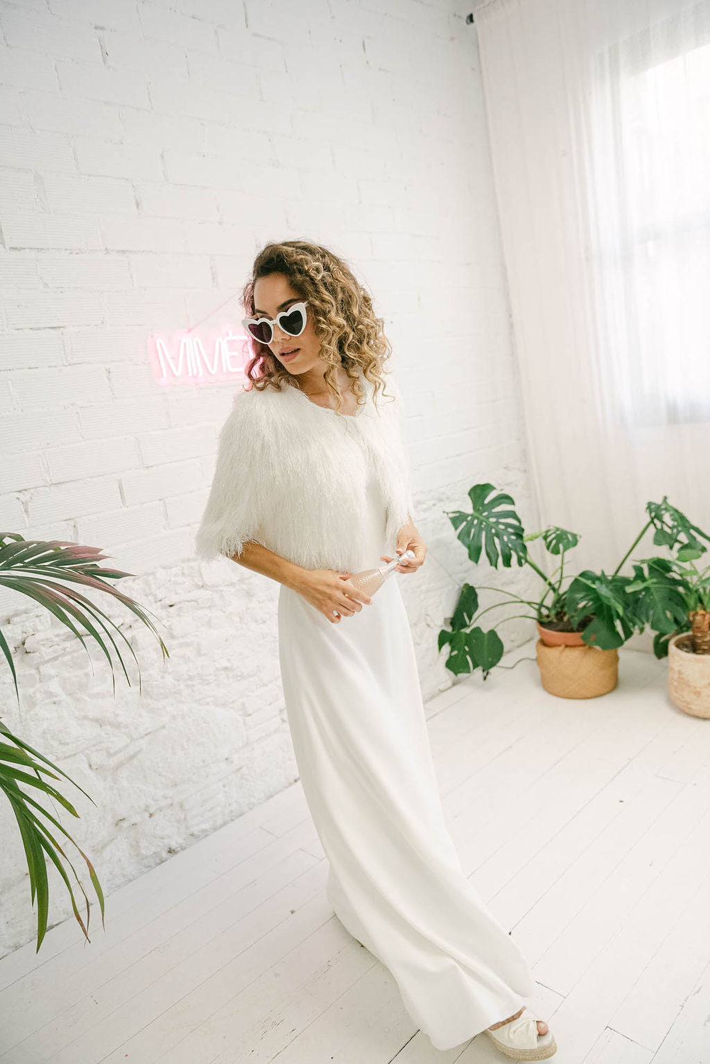 Wedding Dress with Fur Coat