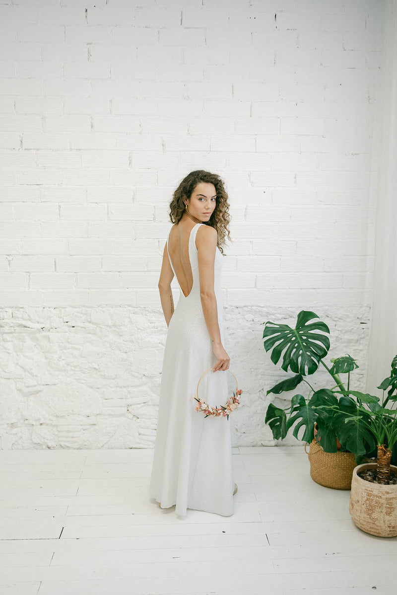 Long Wedding Dress with White Sequins