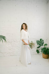 Vestido de Novia Largo de Lentejuelas con Abrigo de Pelo