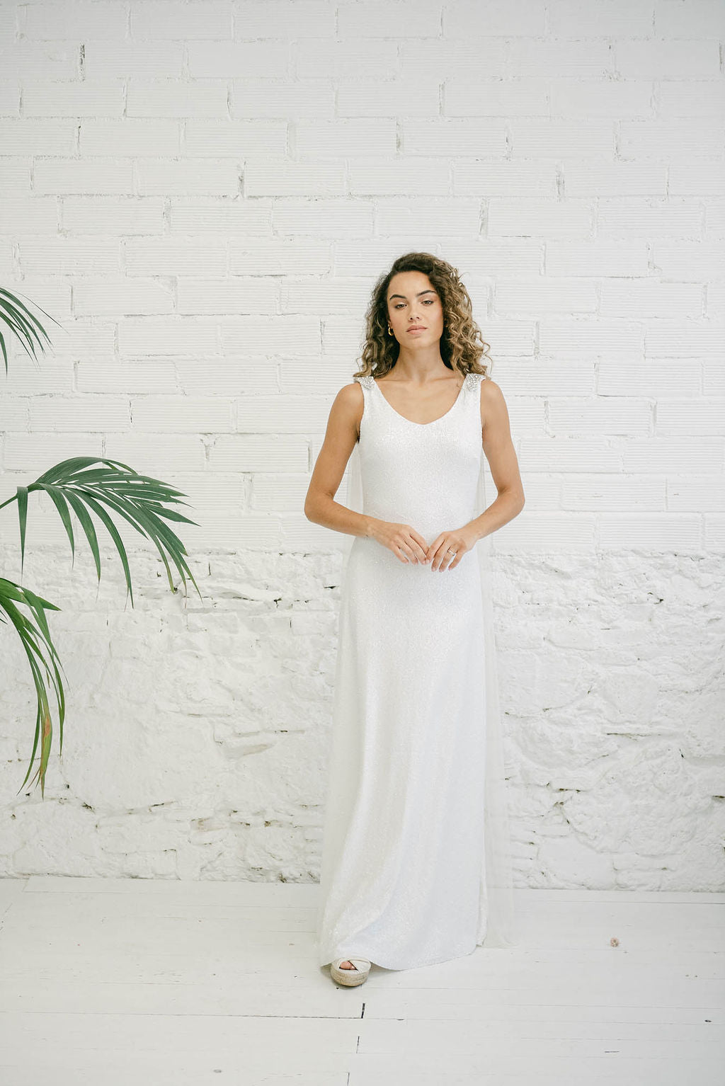 Sparkly Wedding Dress with Tulle Cape