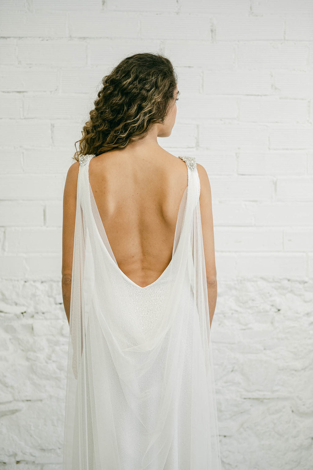 Sparkly Wedding Dress with Tulle Cape