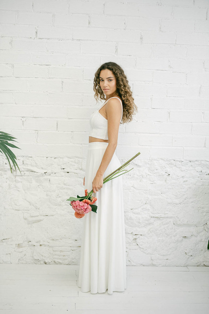 Vestido de Novia Dos Piezas - Top Brillante y Falda Amplia