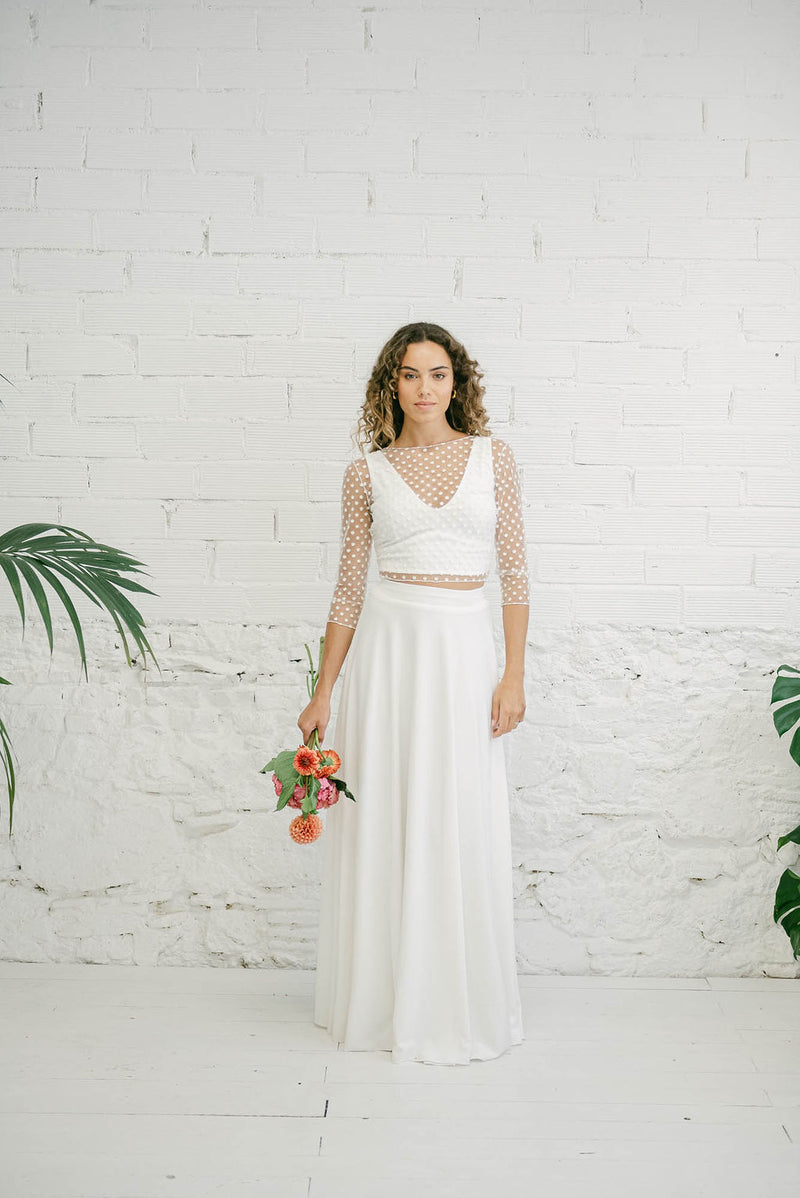 Vestido de Novia Boho con Top, Falda Fluída y Bolero Multiposición