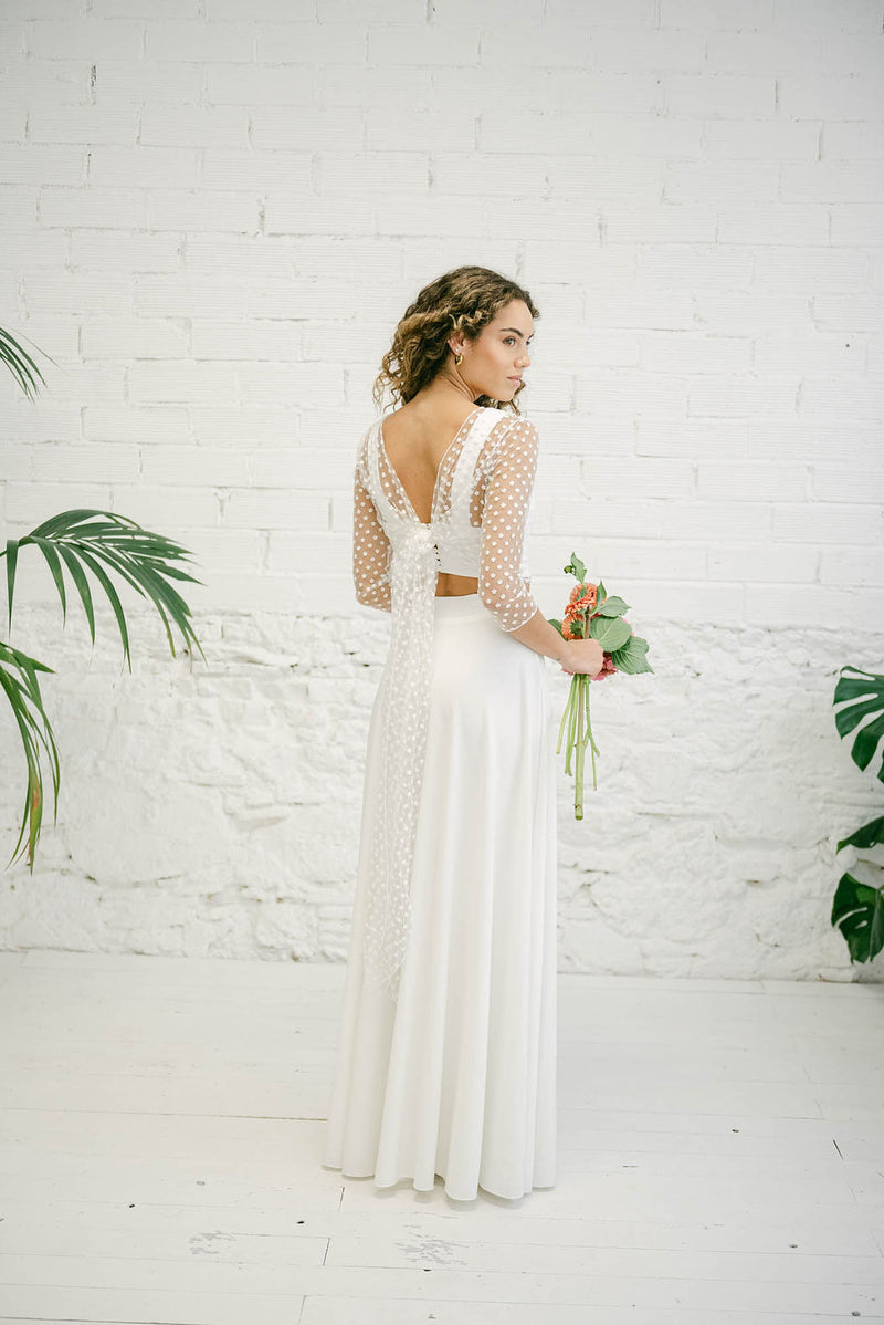 Vestido de Novia Boho con Top, Falda Fluída y Bolero Multiposición