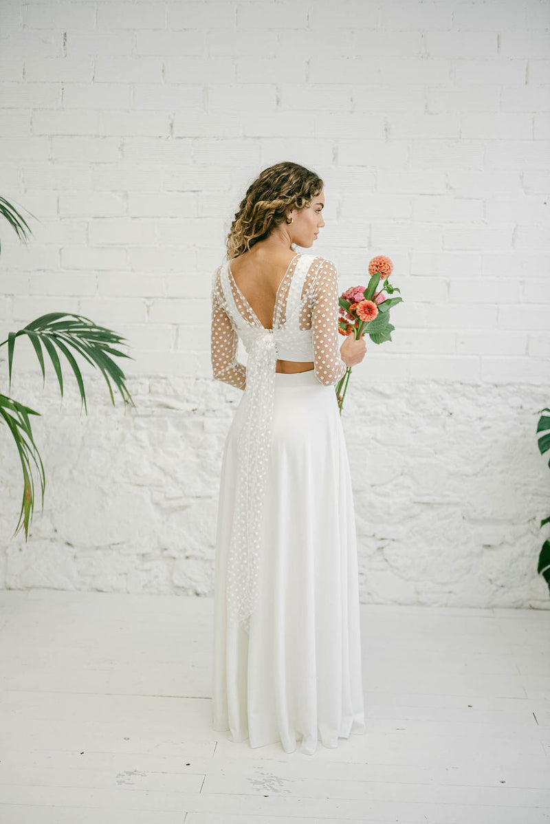 Vestido de Novia Boho con Top, Falda Fluída y Bolero Multiposición