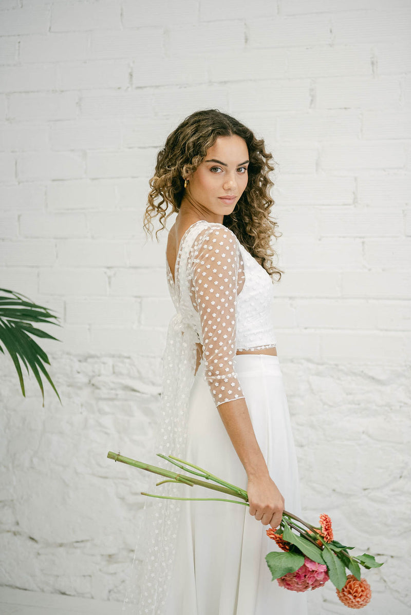 Vestido de Novia Boho con Top, Falda Fluída y Bolero Multiposición