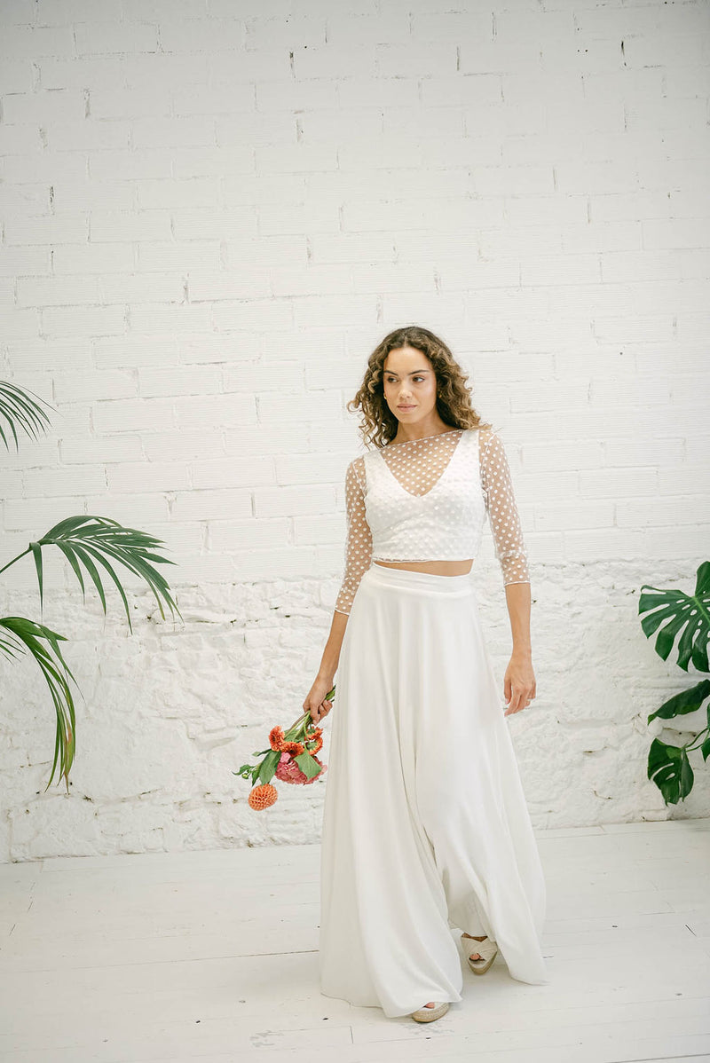 Vestido de Novia Boho con Top, Falda Fluída y Bolero Multiposición