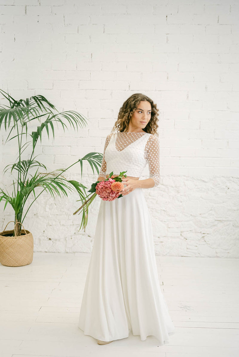 Vestido de Novia Boho con Top, Falda Fluída y Bolero Multiposición