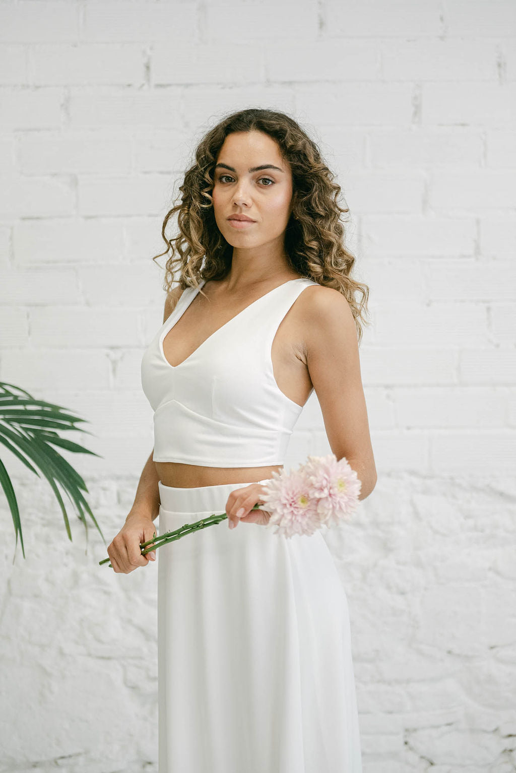 Simple Wedding Dress with Short Top and Flowy Skirt