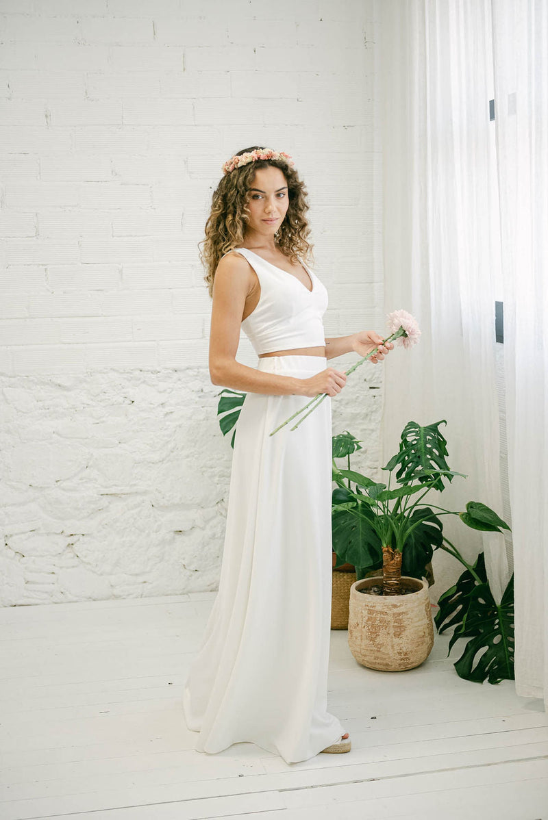 Simple Wedding Dress with Short Top and Flowy Skirt Mimetik Simple Wedding Dress with Short Top and Flowy Skirt Mimetik