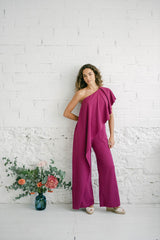 Jumpsuit for Wedding Guest with Asymmetric Long Fuchsia Pants