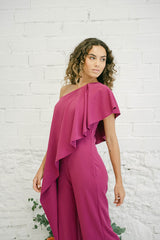 Jumpsuit for Wedding Guest with Asymmetric Long Fuchsia Pants