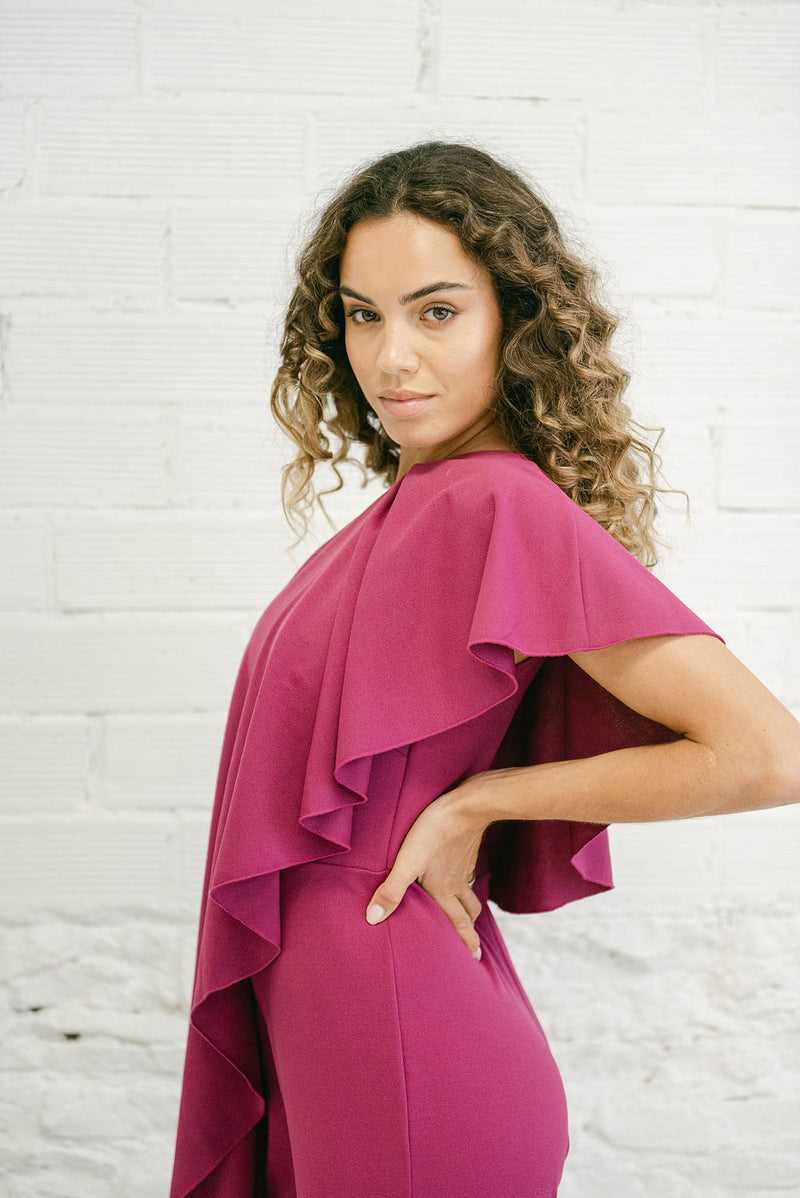 Jumpsuit for Wedding Guest with Asymmetric Long Fuchsia Pants