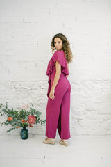 Jumpsuit for Wedding Guest with Asymmetric Long Fuchsia Pants