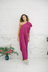 Jumpsuit for Wedding Guest with Asymmetric Long Fuchsia Pants