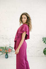 Jumpsuit for Wedding Guest with Asymmetric Long Fuchsia Pants