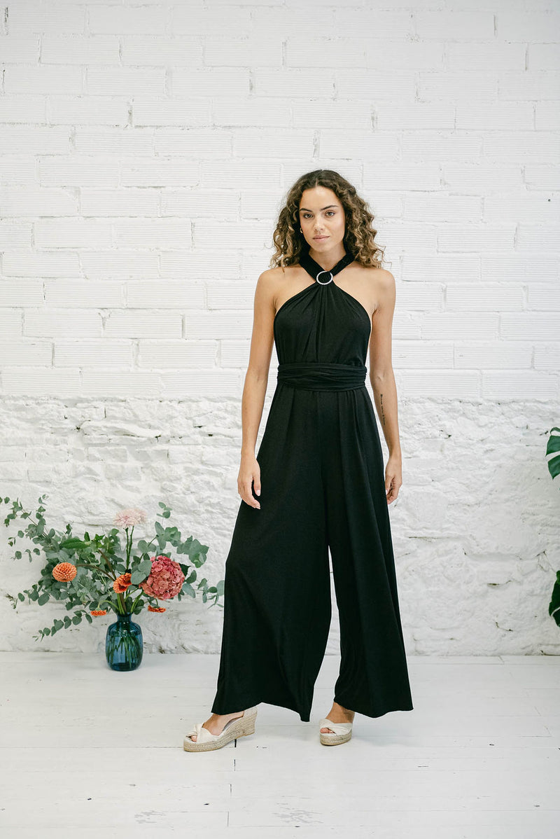 Multi-Position Jumpsuit for Wedding Guests in Black with Long Trousers