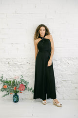 Multi-Position Jumpsuit for Wedding Guests in Black with Long Trousers