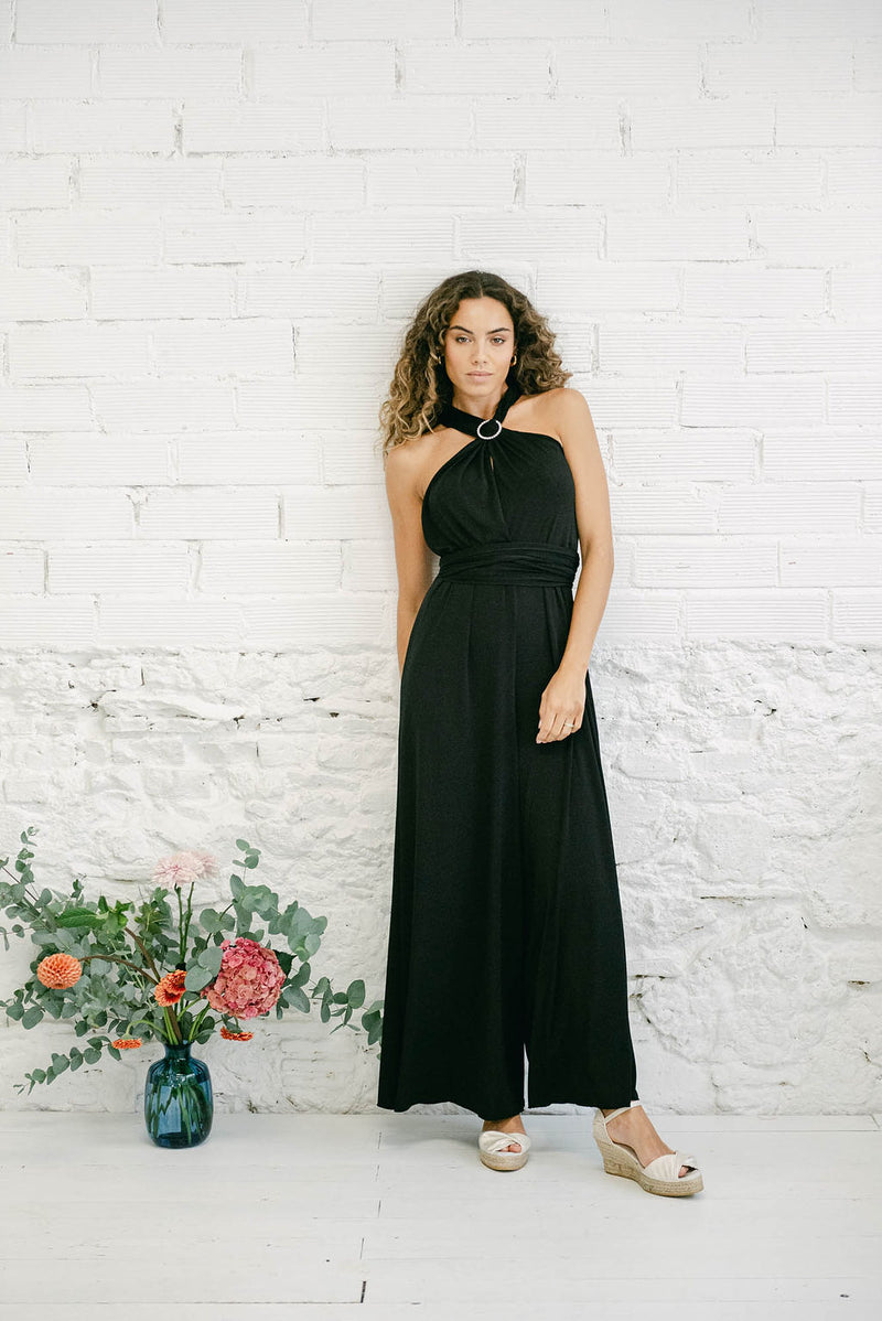 Multi-Position Jumpsuit for Wedding Guests in Black with Long Trousers