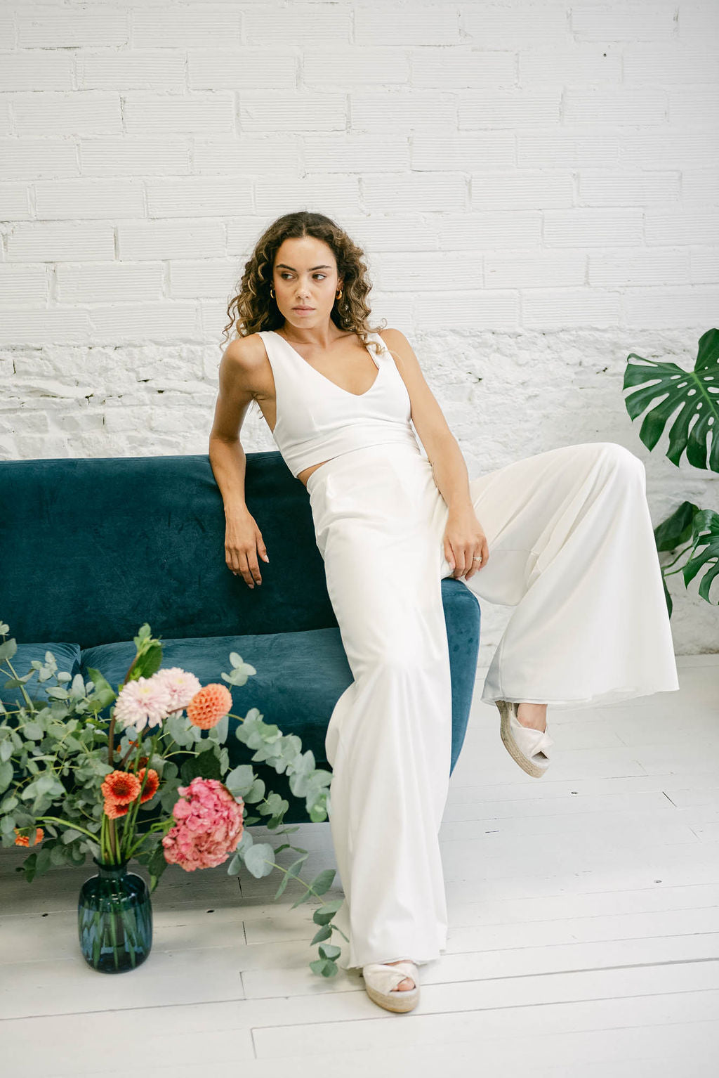 Ivory Wedding Suit with Matching Top and Palazzo Pants