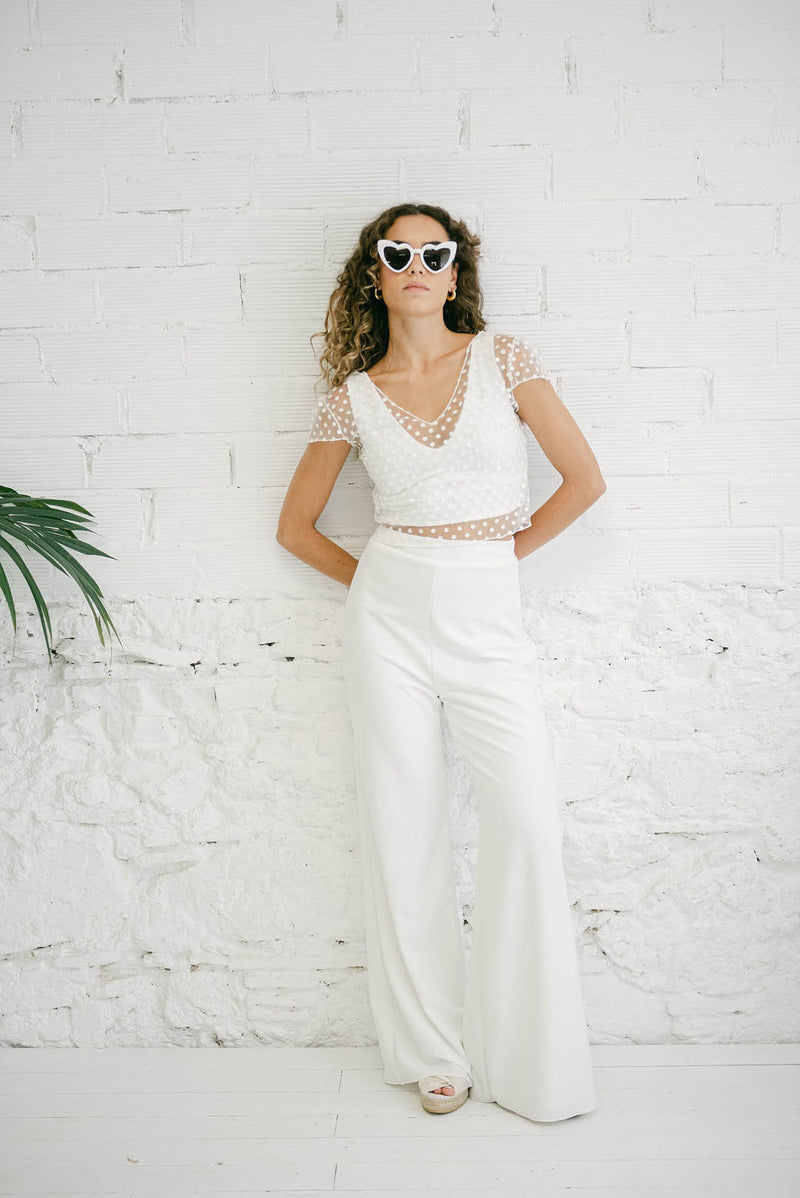 Vestido de Novia Pantalón Recto y Top de Flores