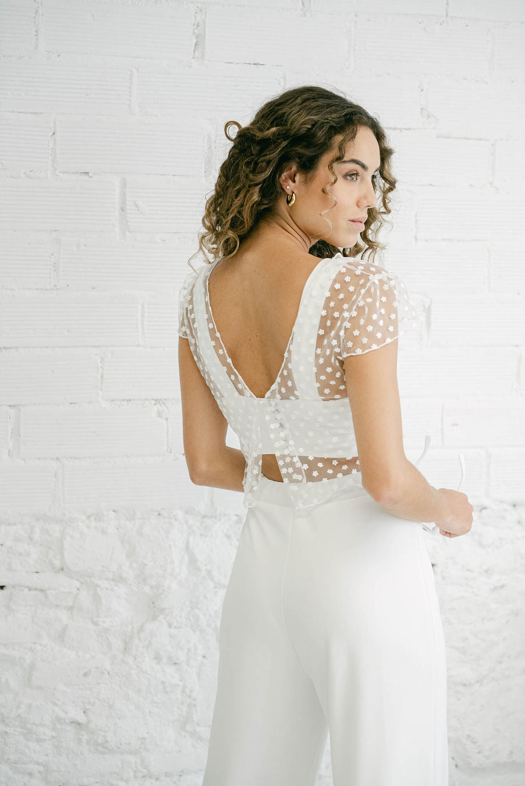 Vestido de Novia Pantalón Recto y Top de Flores