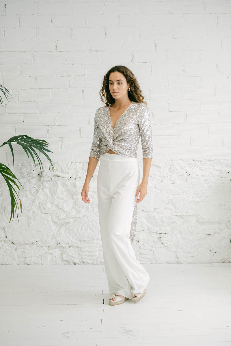 Traje de Novia con Bolero Multiposición de Lentejuelas y Pantalón