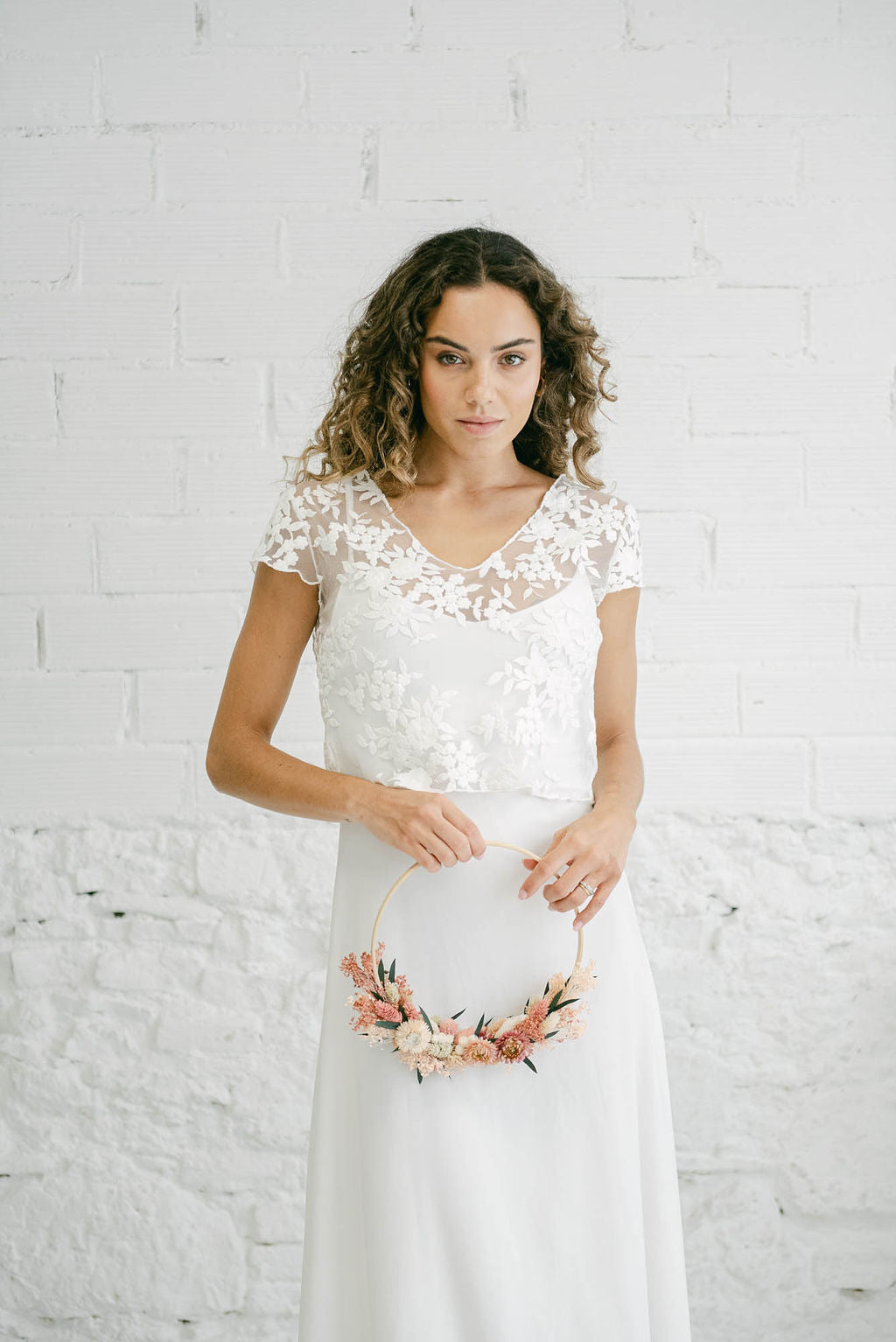 Wedding Dress with Embroidered Flower Crop Top