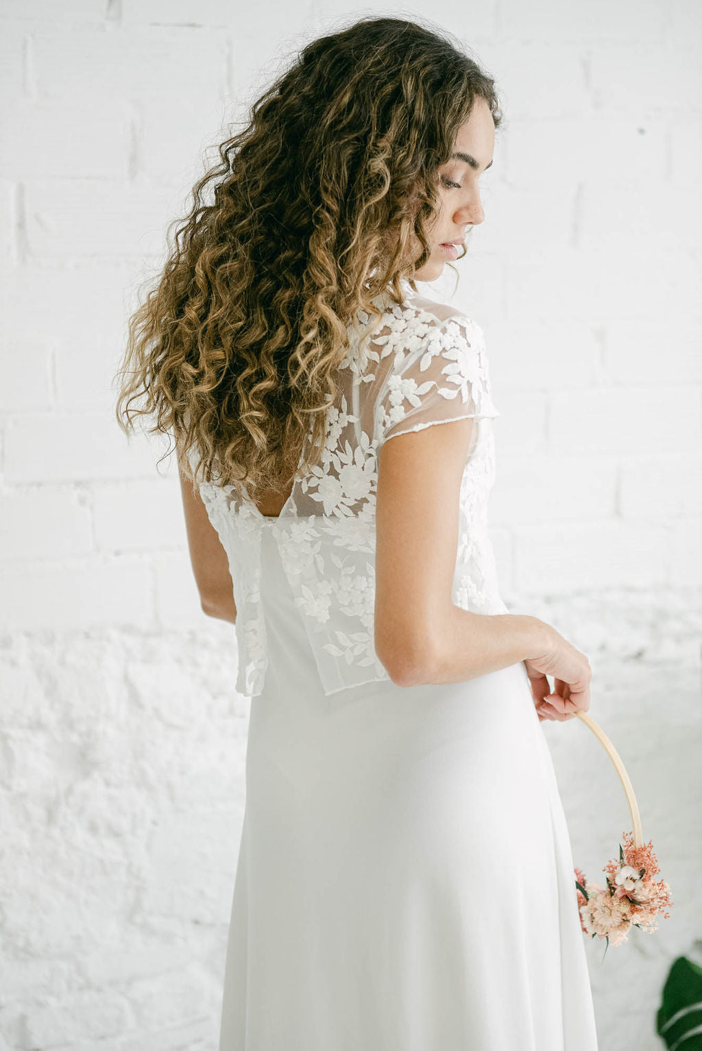 Wedding Dress with Embroidered Flower Crop Top