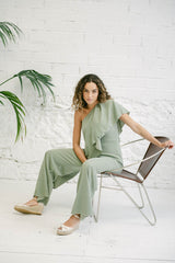 Long Green Moss One-Shoulder Jumpsuit