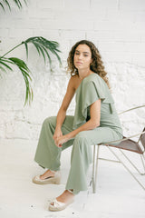 Long Green Moss One-Shoulder Jumpsuit