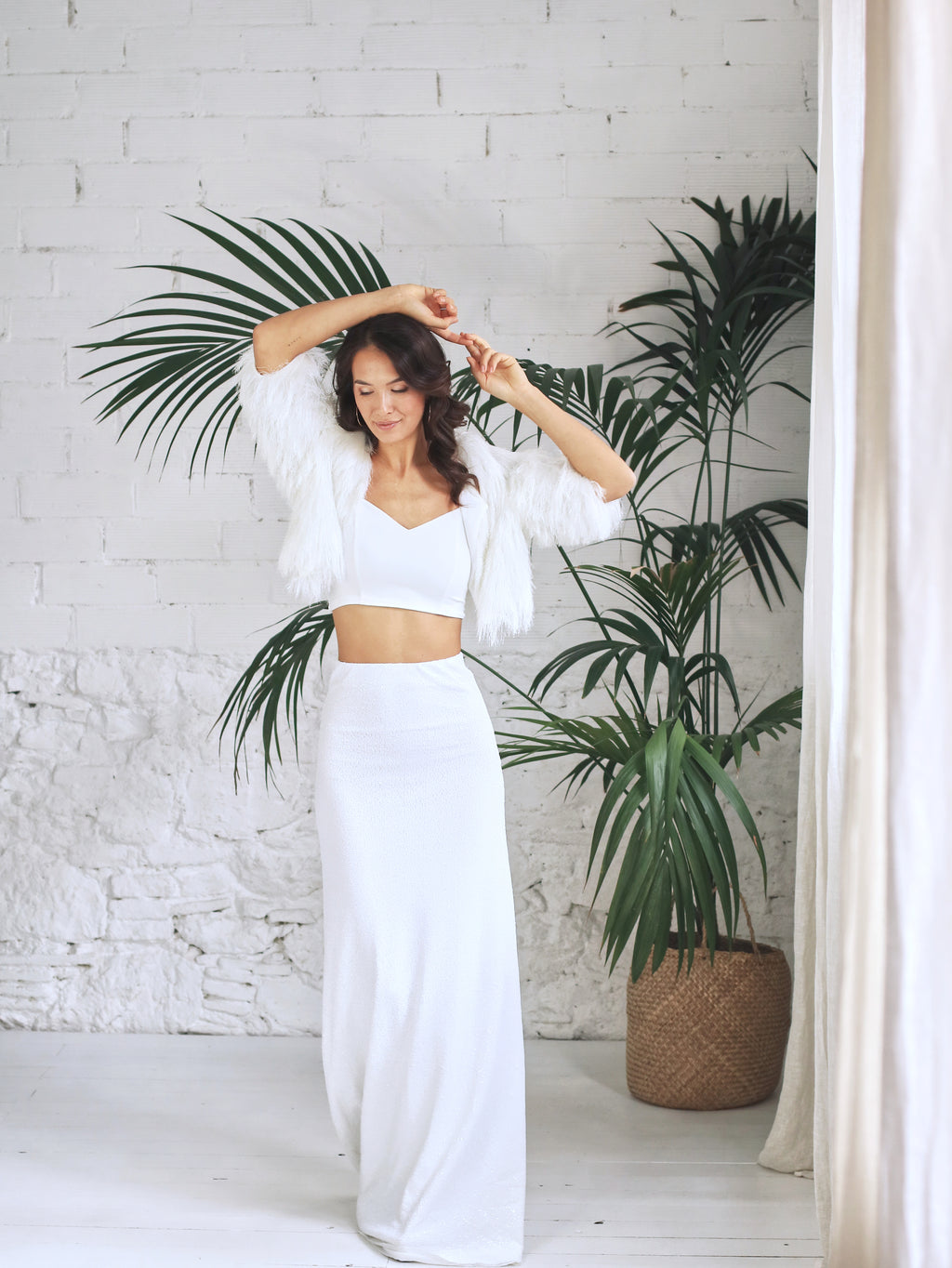 Falda sirena microlentejuela blanca con mini-cola – Mimetik