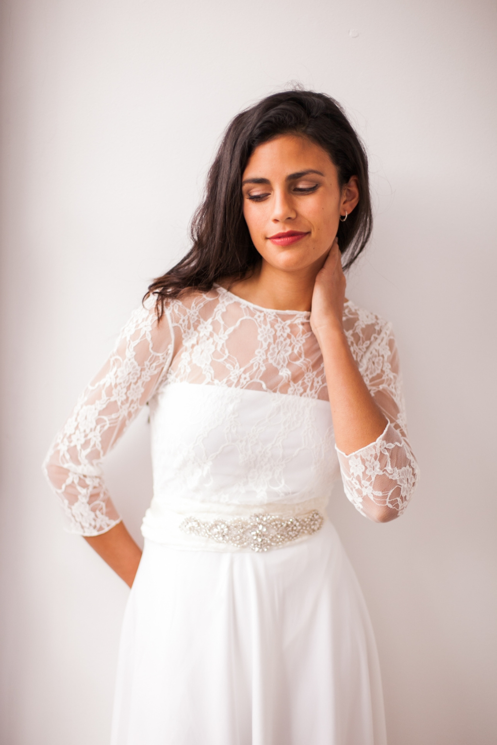 Bolero de novia de encaje escote a la caja - Frida Lace Bolero