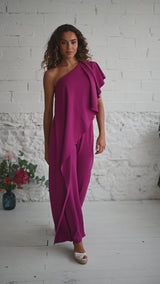 Jumpsuit for Wedding Guest with Asymmetric Long Fuchsia Pants