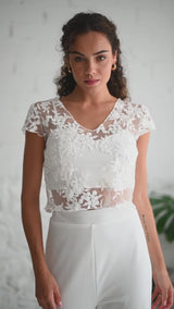 Conjunto de Novia con Top de Tul Bordado con Flores