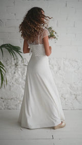 Wedding Dress with Embroidered Crop Top with Small White Flowers