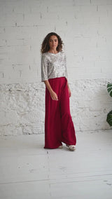 Wide-Leg Burgundy High-Waist Palazzo Pants