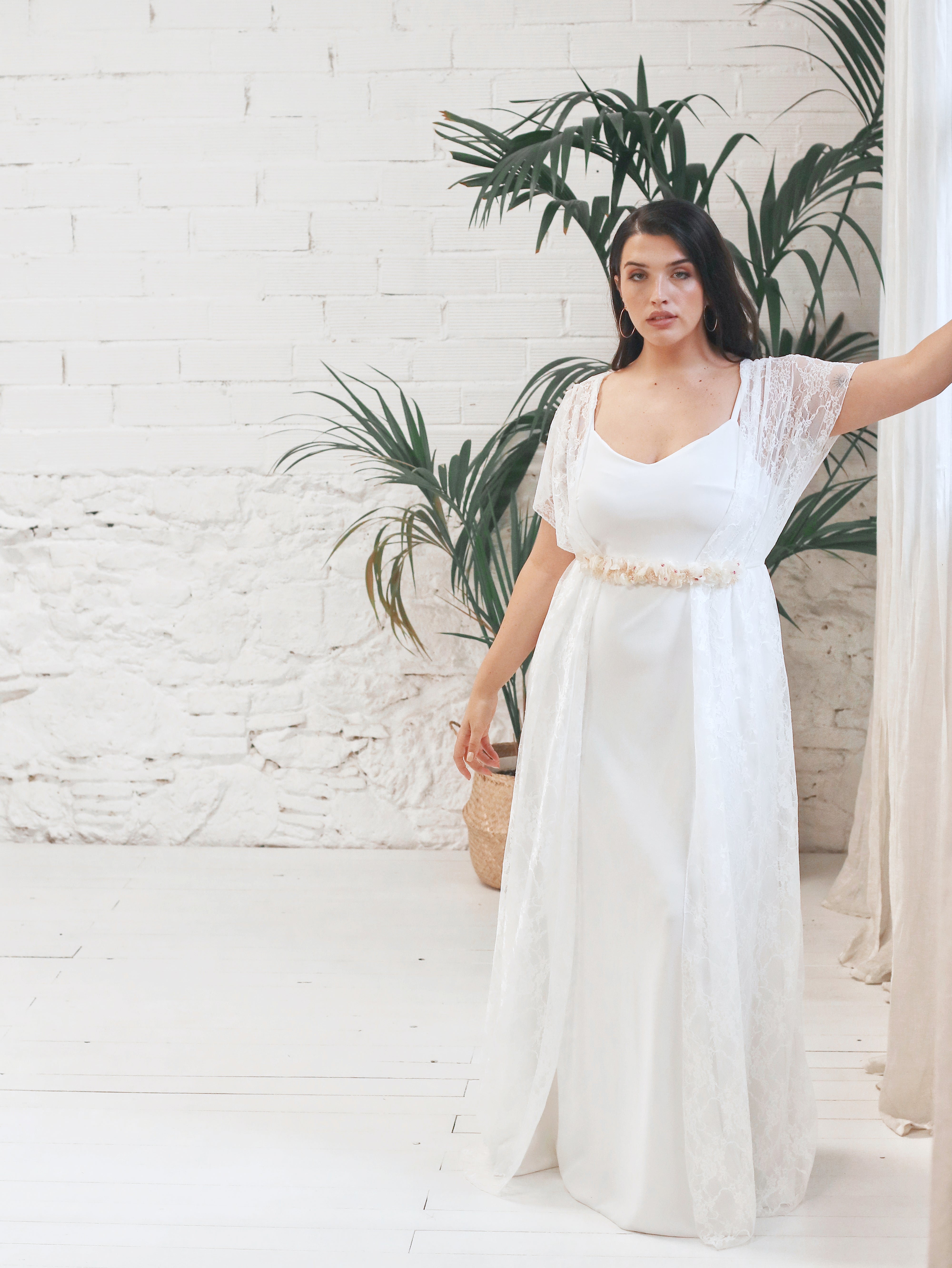 Greek style lace overdress for bride