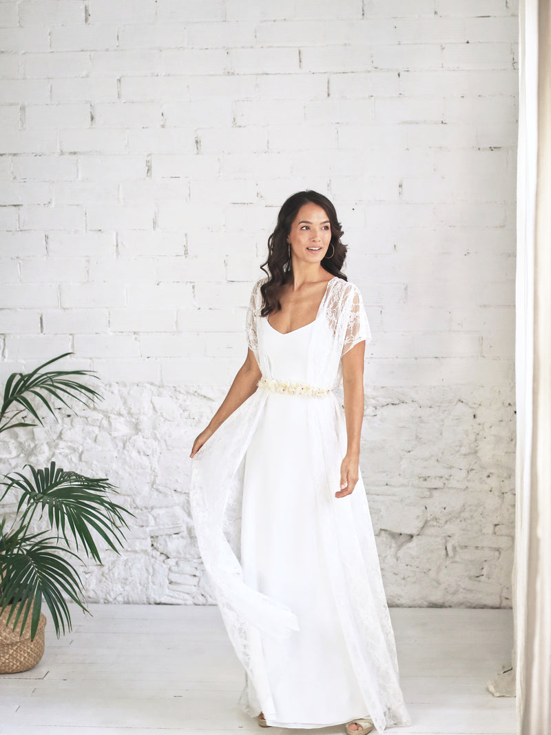 Greek style lace overdress for bride