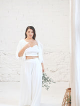 Two-piece wedding dress with sweetheart neckline and fur jacket