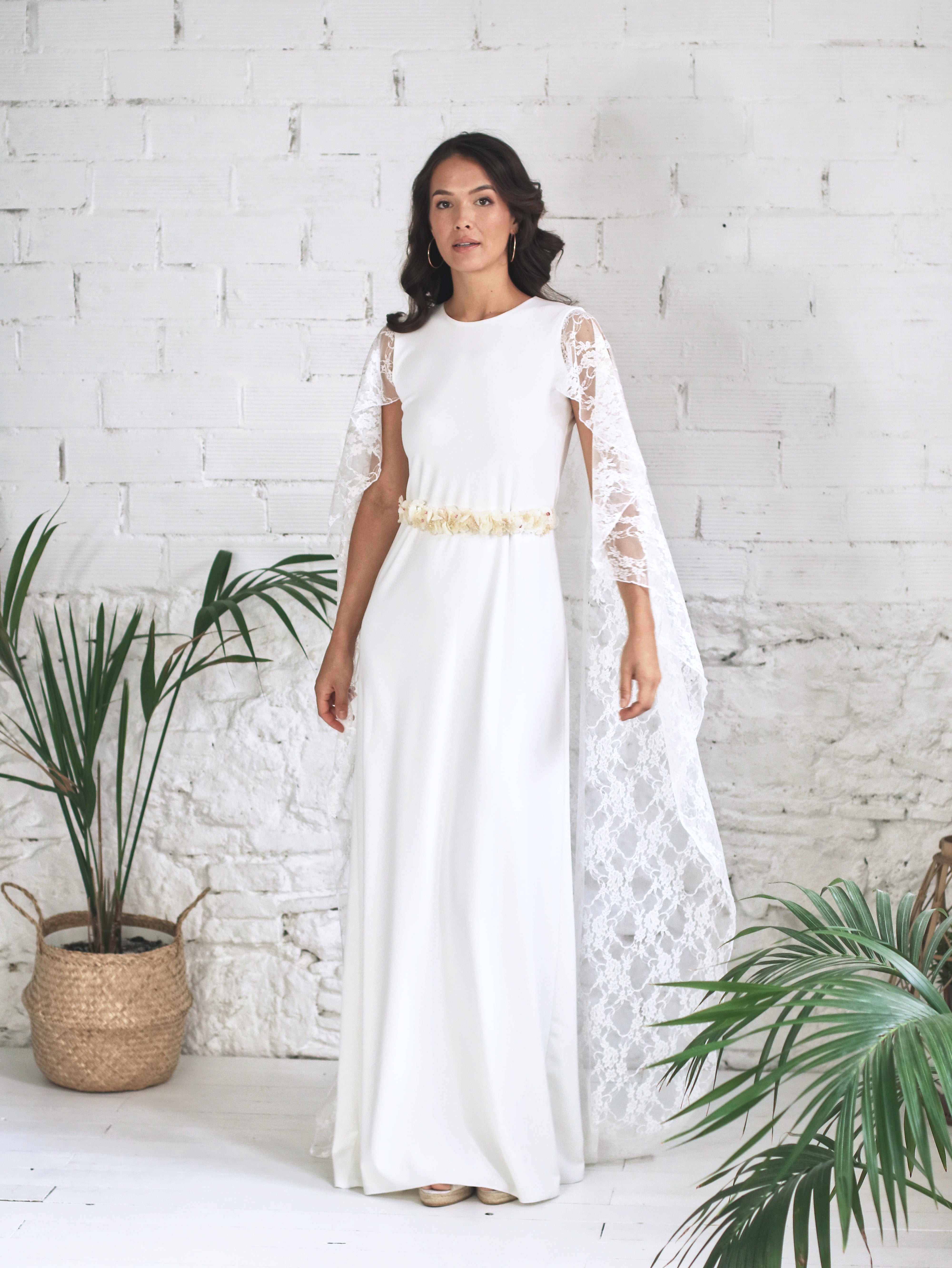 Wedding Dress with Lace Cape