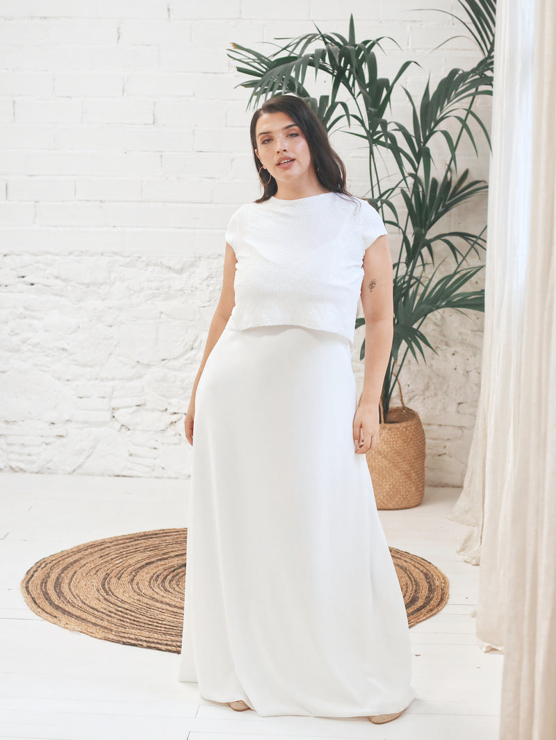 Wedding dress with white microsequin crop top