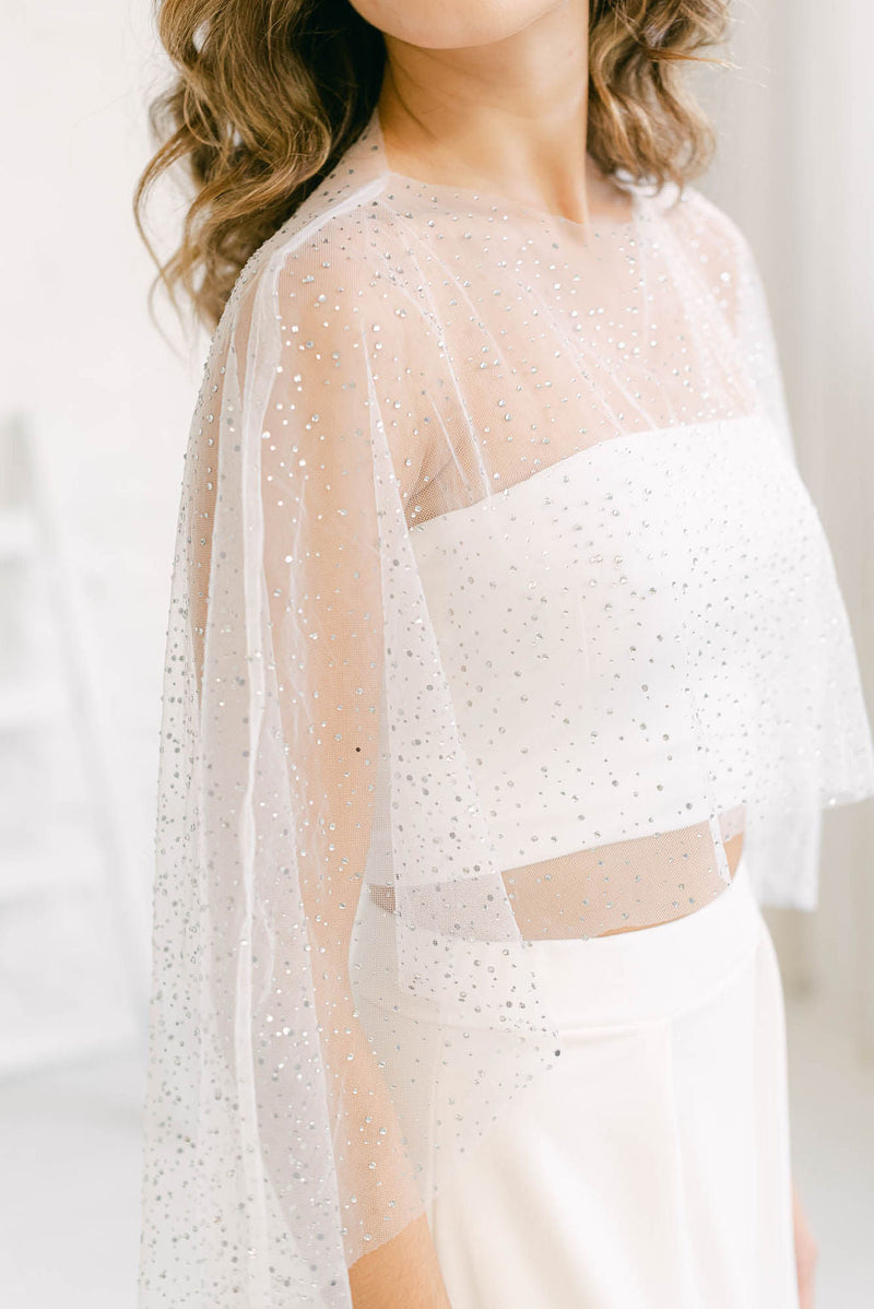 Wedding dress with sparkling cape| Mimètik